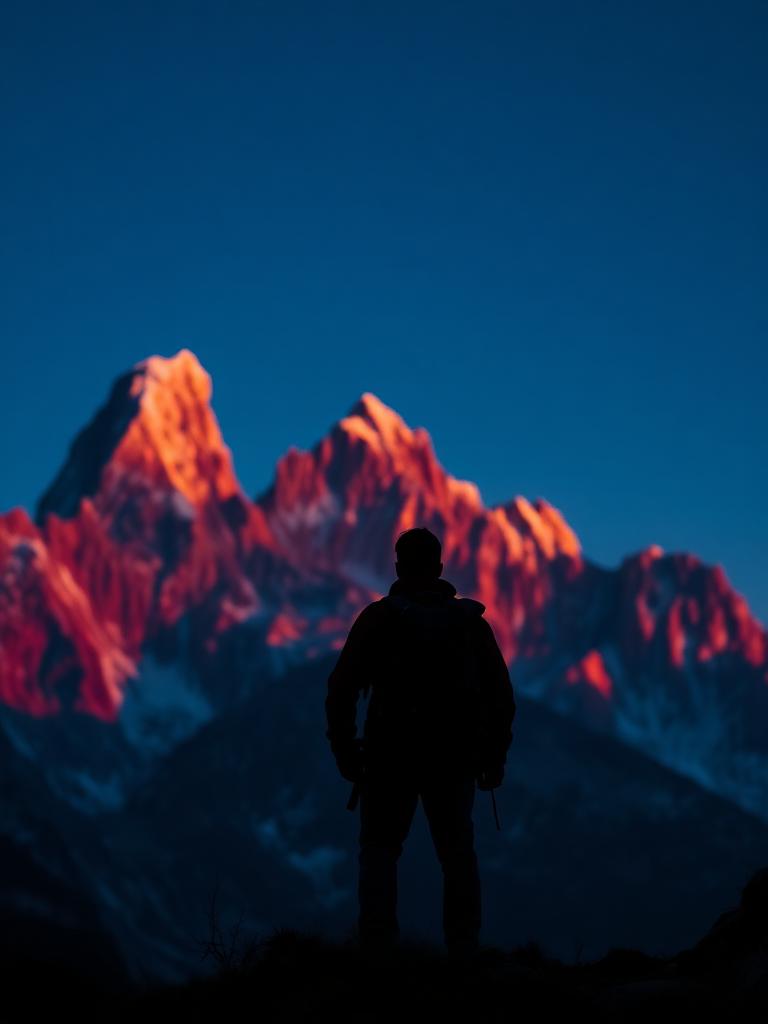 Silueta de un viajero mirando el Fitz Roy al amanecer